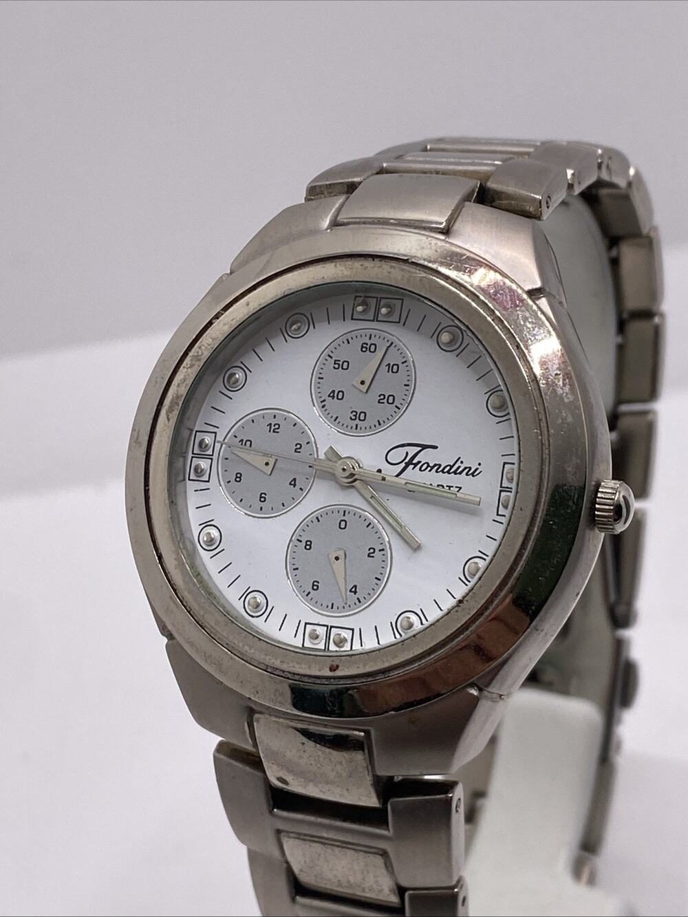 Fondini Mens Silver Tone Watch Works New Battery
